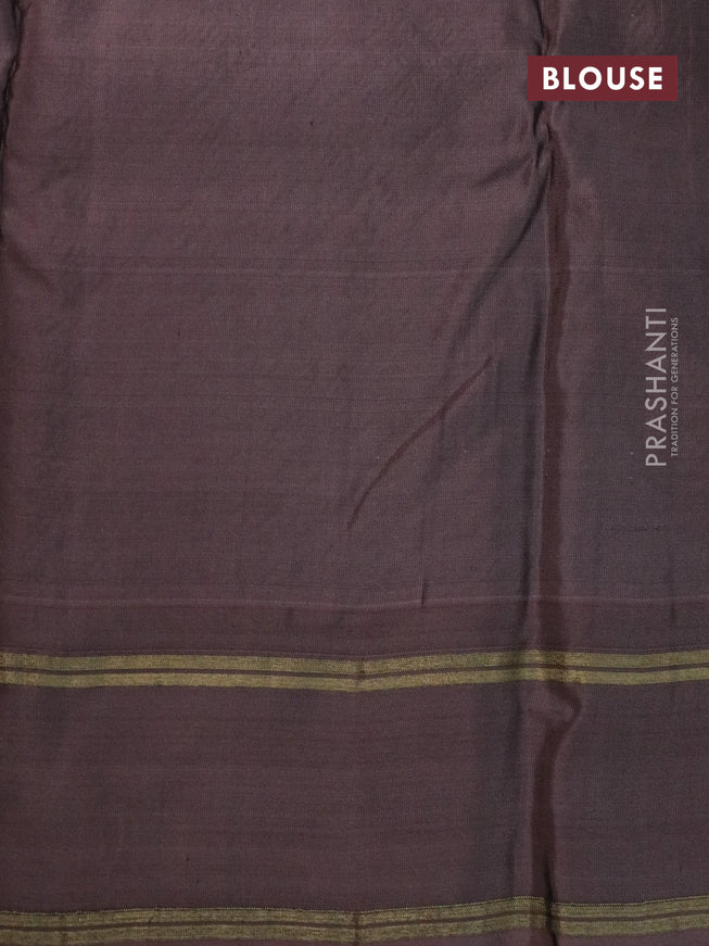 Kanchipuram silk saree elaichi green shade and rosy brown with allover zari woven brocade weaves and rettapet zari woven border