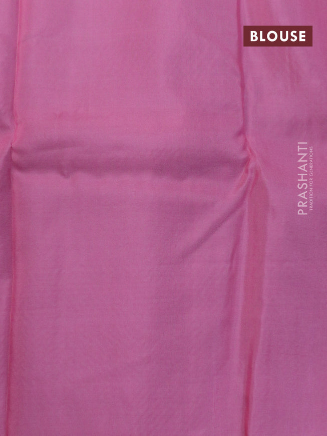 Kanchipuram silk saree pastel green shade and light pink with allover zari woven brocade weaves in borderless style