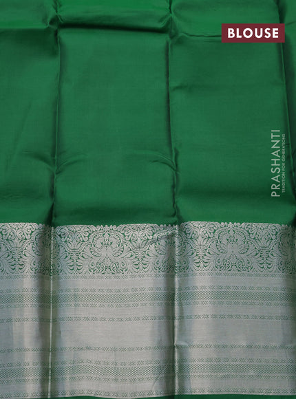 Kanchipuram silk saree maroon and green with allover silver zari strip weaves & buttas and long silver zari woven border