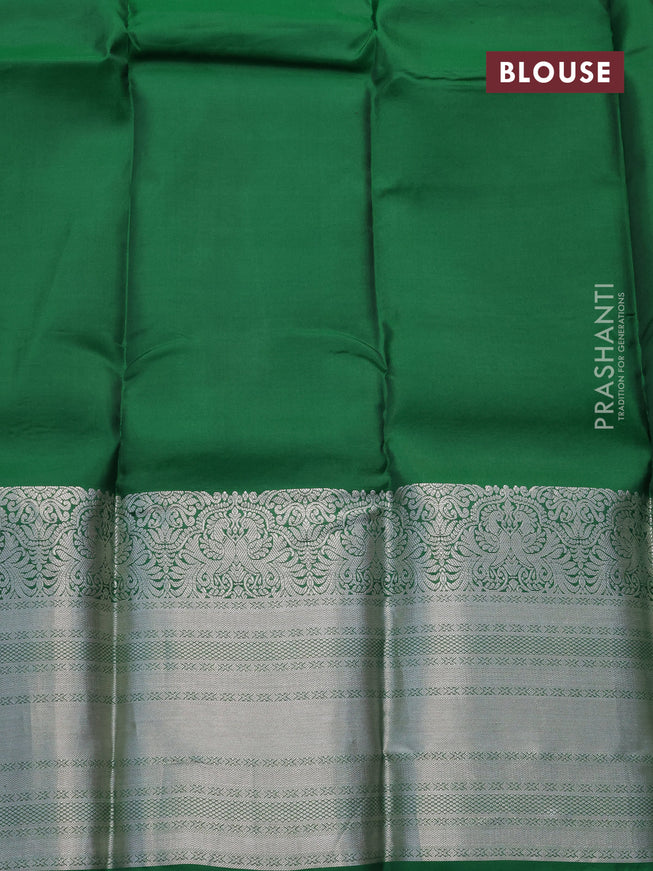 Kanchipuram silk saree maroon and green with allover silver zari strip weaves & buttas and long silver zari woven border