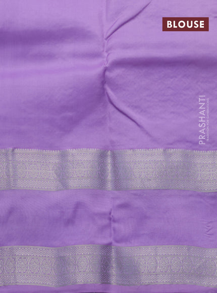 Kanchipuram silk saree dark bottle green and lavender with silver zari woven buttas and rettapet silver zari woven border