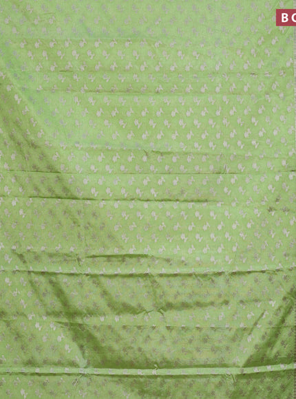 Banarasi semi silk saree pista green and wine shade with allover silver zari woven floral buttas and zari woven border