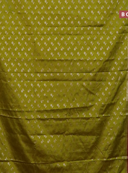 Banarasi semi silk saree lime green and pink with allover silver zari woven floral buttas and zari woven border