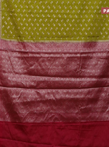 Banarasi semi silk saree lime green and pink with allover silver zari woven floral buttas and zari woven border