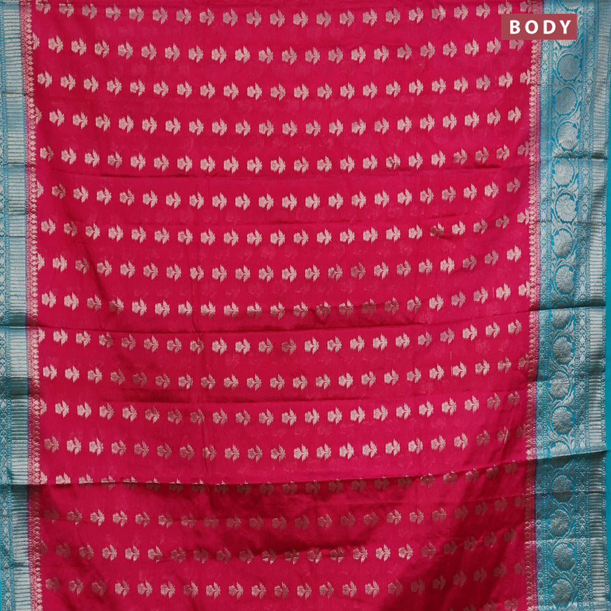 Banarasi semi silk saree pink and teal blue with zari woven floral buttas and floral zari woven border