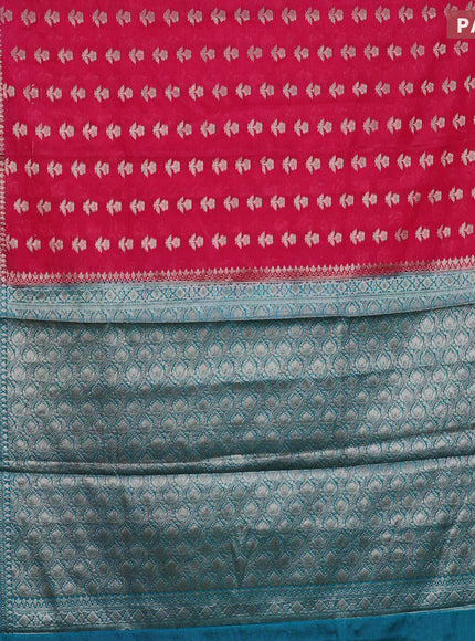 Banarasi semi silk saree pink and teal blue with zari woven floral buttas and floral zari woven border