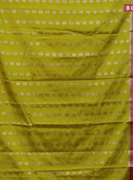 Banarasi semi silk saree lime green and pink with zari woven floral buttas and floral zari woven border