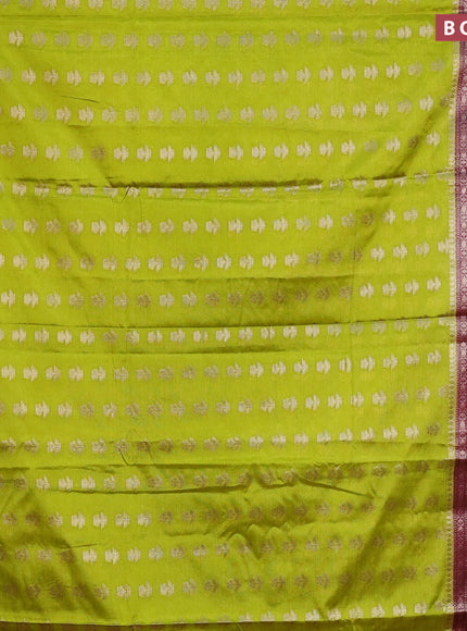 Banarasi semi silk saree lime green and maroon with zari woven floral buttas and floral zari woven border