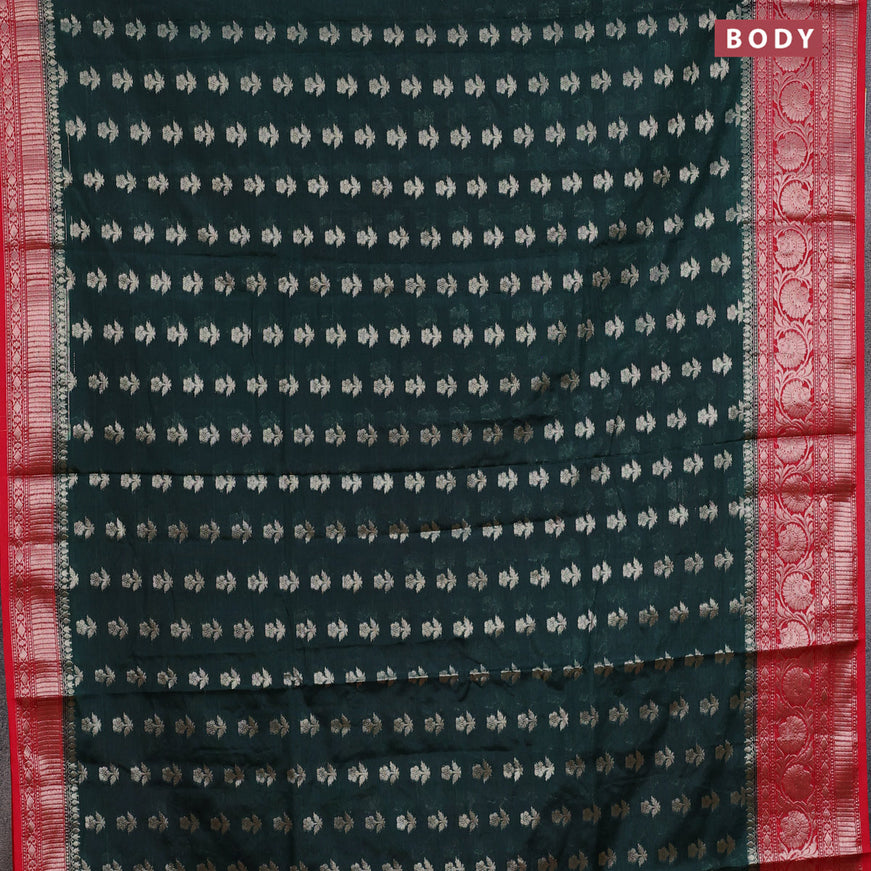 Banarasi semi silk saree green and red with zari woven floral buttas and floral zari woven border