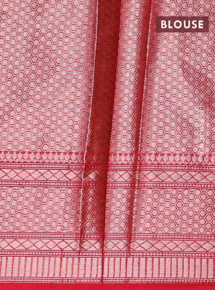 Banarasi semi silk saree green and red with zari woven floral buttas and floral zari woven border