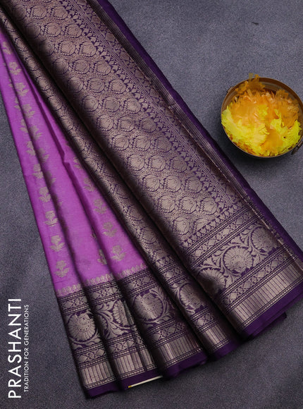 Banarasi semi silk saree lavender shade and violet with zari woven floral buttas and floral zari woven border