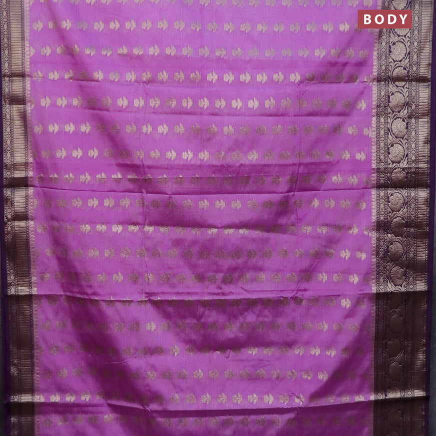 Banarasi semi silk saree lavender shade and violet with zari woven floral buttas and floral zari woven border