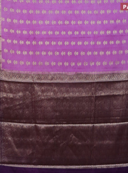 Banarasi semi silk saree lavender shade and violet with zari woven floral buttas and floral zari woven border