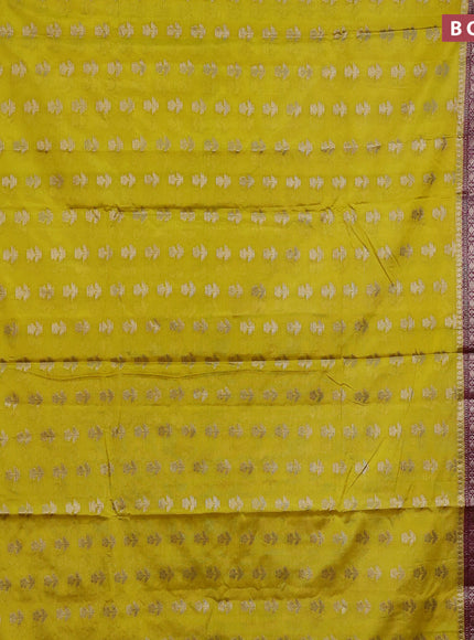 Banarasi semi silk saree yellow and purple with zari woven floral buttas and floral zari woven border