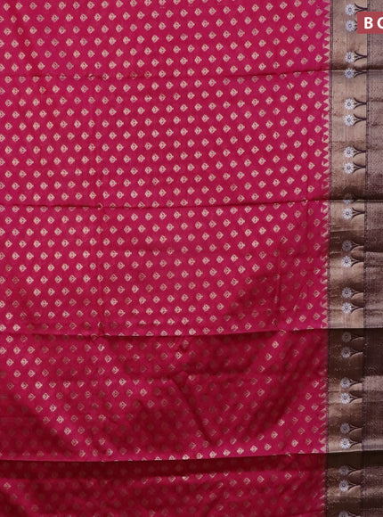 Banarasi semi silk saree pink and deep purple with allover thread & zari woven buttas and long zari woven border