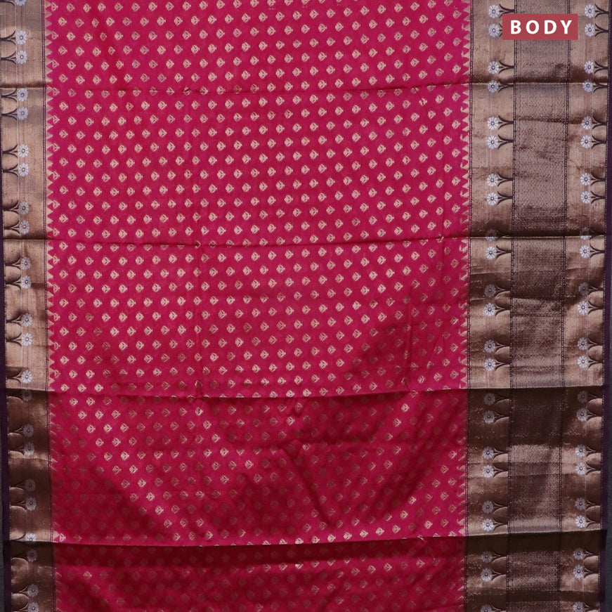 Banarasi semi silk saree pink and deep purple with allover thread & zari woven buttas and long zari woven border