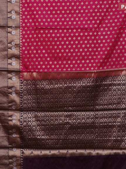 Banarasi semi silk saree pink and deep purple with allover thread & zari woven buttas and long zari woven border