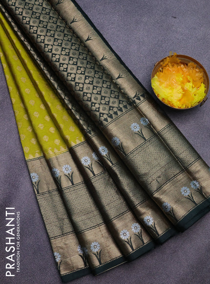 Banarasi semi silk saree lime green and bottle green with allover thread & zari woven buttas and long zari woven border