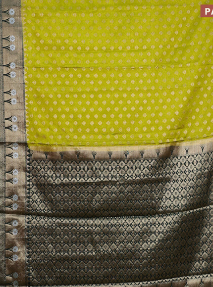 Banarasi semi silk saree lime green and bottle green with allover thread & zari woven buttas and long zari woven border