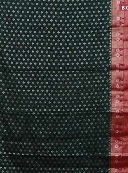 Banarasi semi silk saree bottle green and red with allover thread & zari woven buttas and long zari woven border