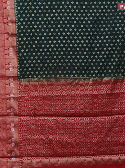 Banarasi semi silk saree bottle green and red with allover thread & zari woven buttas and long zari woven border