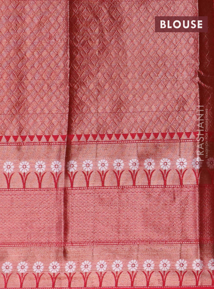 Banarasi semi silk saree bottle green and red with allover thread & zari woven buttas and long zari woven border