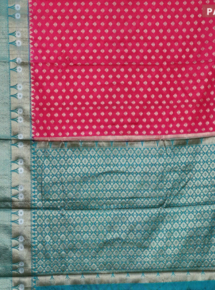 Banarasi semi silk saree pink and teal green shade with allover thread & zari woven buttas and long zari woven border