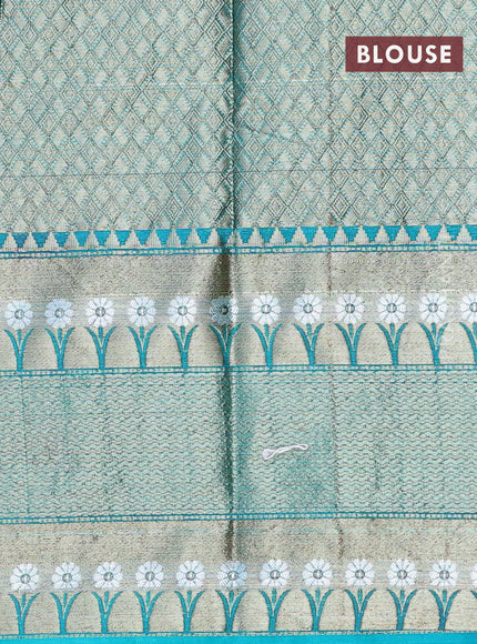 Banarasi semi silk saree pink and teal green shade with allover thread & zari woven buttas and long zari woven border