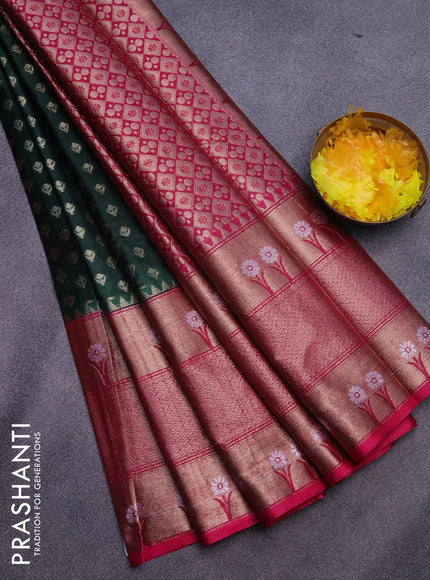 Banarasi semi silk saree bottle green and pink with allover thread & zari woven buttas and long zari woven border