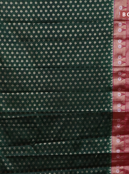 Banarasi semi silk saree bottle green and pink with allover thread & zari woven buttas and long zari woven border