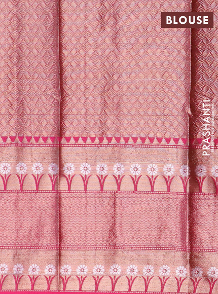 Banarasi semi silk saree bottle green and pink with allover thread & zari woven buttas and long zari woven border