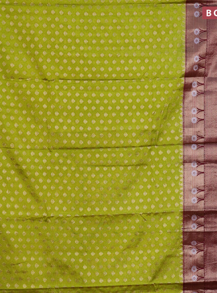 Banarasi semi silk saree lime green and maroon with allover thread & zari woven buttas and long zari woven border