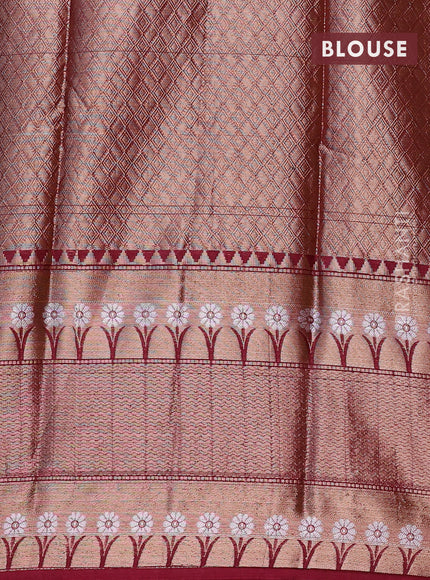 Banarasi semi silk saree lime green and maroon with allover thread & zari woven buttas and long zari woven border