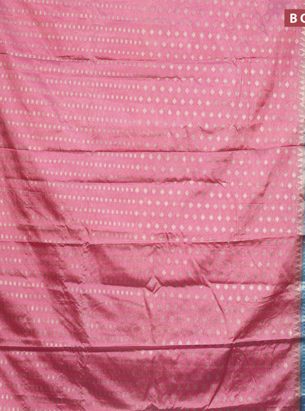 Banarasi semi silk saree peach pink and light blue with allover zari woven butta weaves and woven border