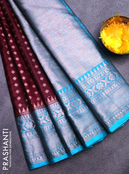 Banarasi semi silk saree maroon and light blue with allover zari woven butta weaves and woven border