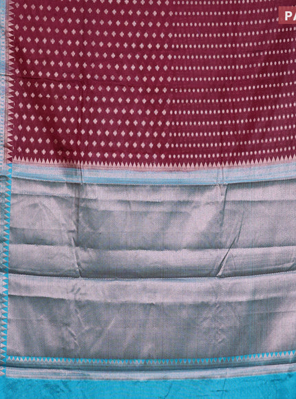 Banarasi semi silk saree maroon and light blue with allover zari woven butta weaves and woven border