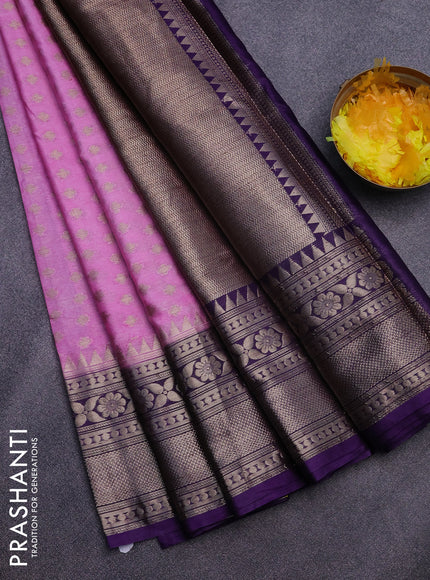 Banarasi semi silk saree light pink and violet with allover zari woven butta weaves and woven border