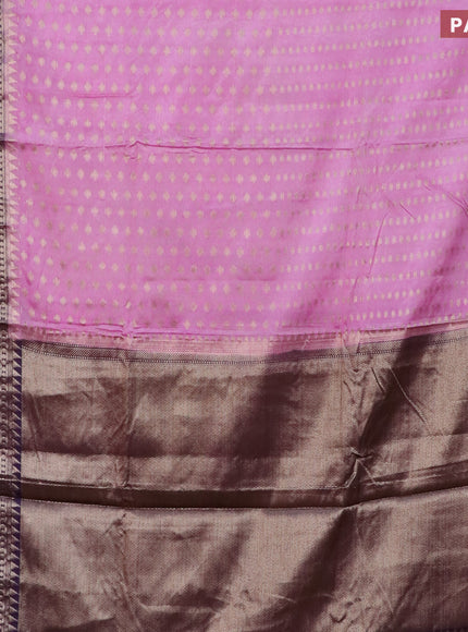 Banarasi semi silk saree light pink and violet with allover zari woven butta weaves and woven border