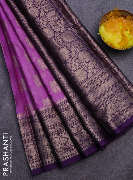 Banarasi semi silk saree lavender and violet with thread & zari woven buttas and woven border