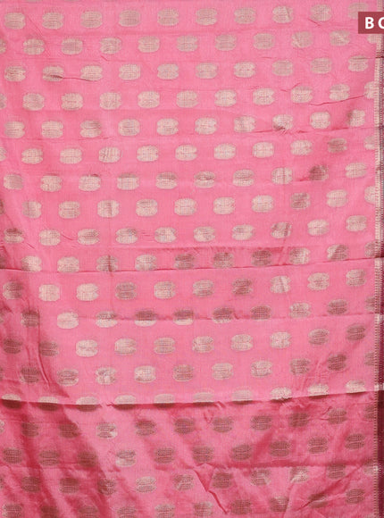 Banarasi semi silk saree peach pink and dark magenta with thread & zari woven buttas and woven border