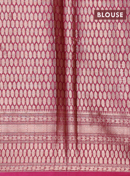 Banarasi semi silk saree peach pink and dark magenta with thread & zari woven buttas and woven border