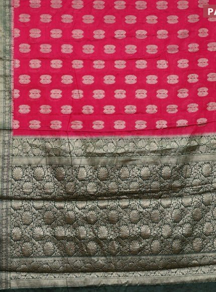 Banarasi semi silk saree dark pink and bottle green with thread & zari woven buttas and woven border