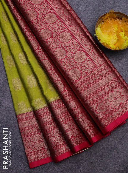 Banarasi semi silk saree lime green and pink with thread & zari woven buttas and woven border