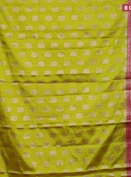 Banarasi semi silk saree lime green and pink with thread & zari woven buttas and woven border