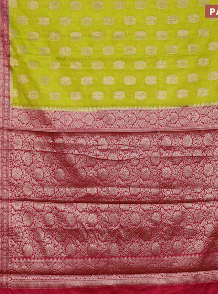 Banarasi semi silk saree lime green and pink with thread & zari woven buttas and woven border