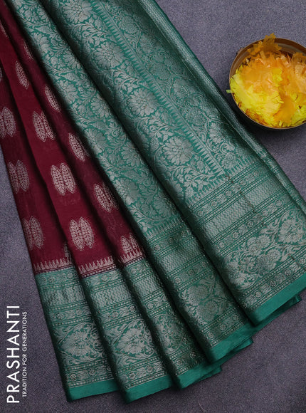 Banarasi semi silk saree deep maroon and green with thread & zari woven buttas and woven border