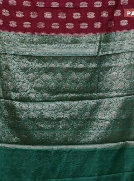 Banarasi semi silk saree deep maroon and green with thread & zari woven buttas and woven border