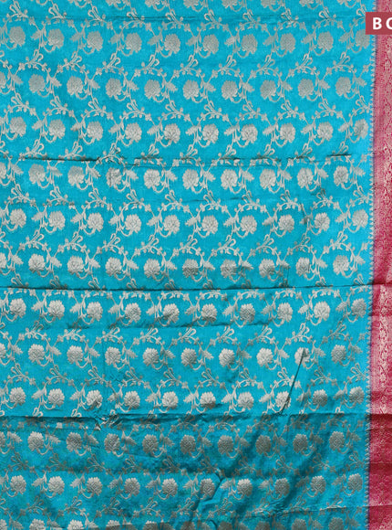 Banarasi semi silk saree teal green shade and pink with allover thread & zari weaves and zari woven border