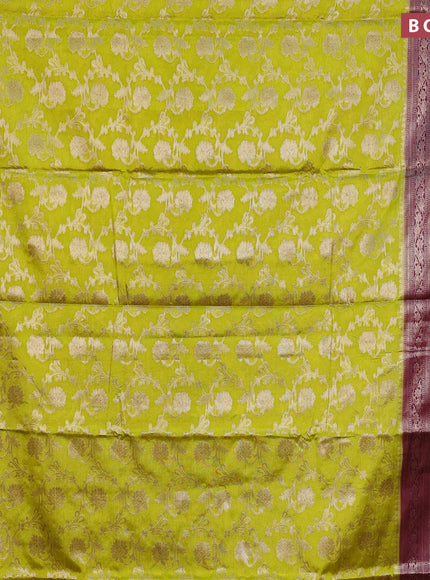 Banarasi semi silk saree lime green and wine shade with allover thread & zari weaves and zari woven border