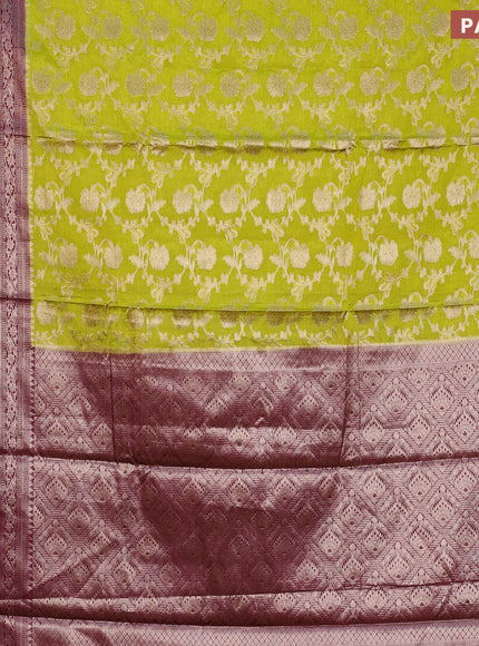 Banarasi semi silk saree lime green and wine shade with allover thread & zari weaves and zari woven border